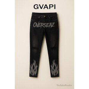 GVAPI x Aaron Wilhelm Limited Edition Rhinestone Flame Jeans Size 28 (100 Made)